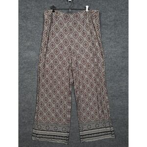Cato Plus Size 18/20W Palazzo Pants Brown Geometric Wide Leg Stretch Vacation